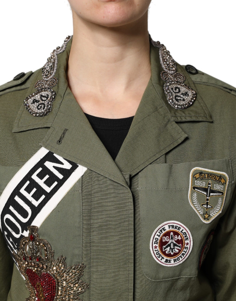 Manteau-veste vert militaire orné du motif Queen Dolce & Gabbana