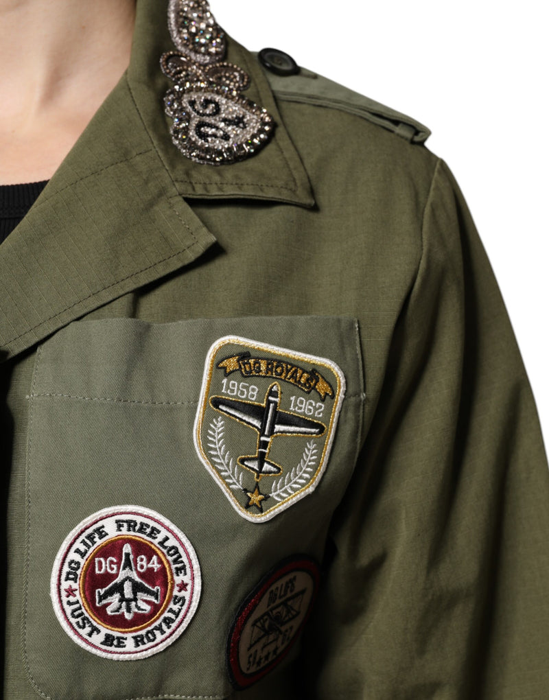 Manteau-veste vert militaire orné du motif Queen Dolce & Gabbana