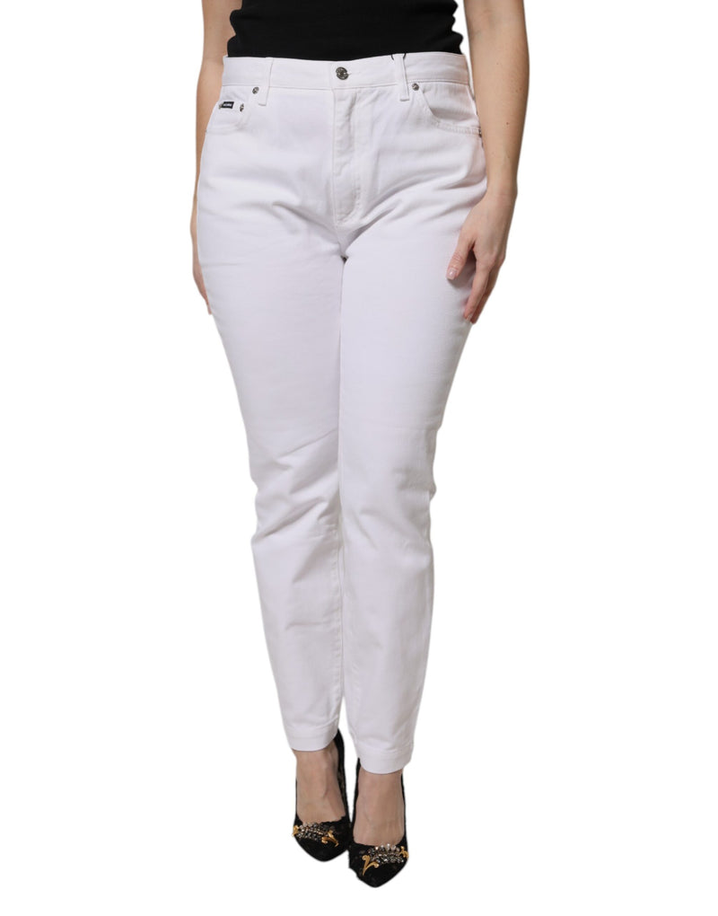Vaqueros pitillo de algodón blanco de talle medio de Dolce & Gabbana