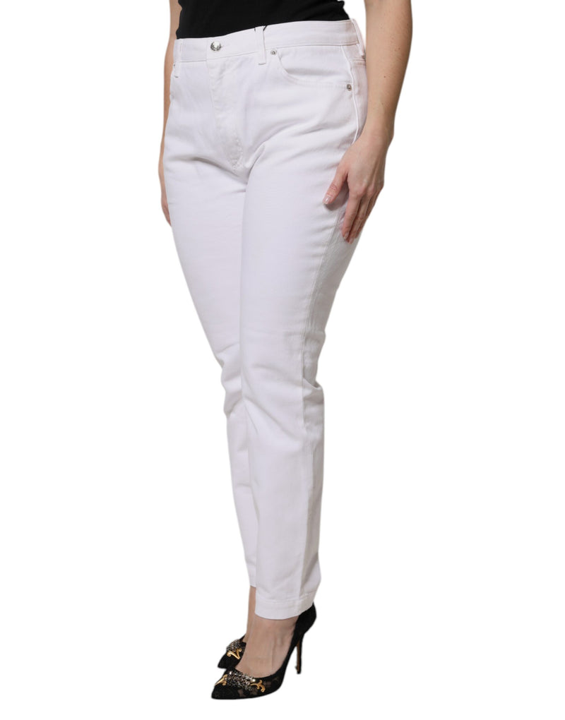 Vaqueros pitillo de algodón blanco de talle medio de Dolce & Gabbana