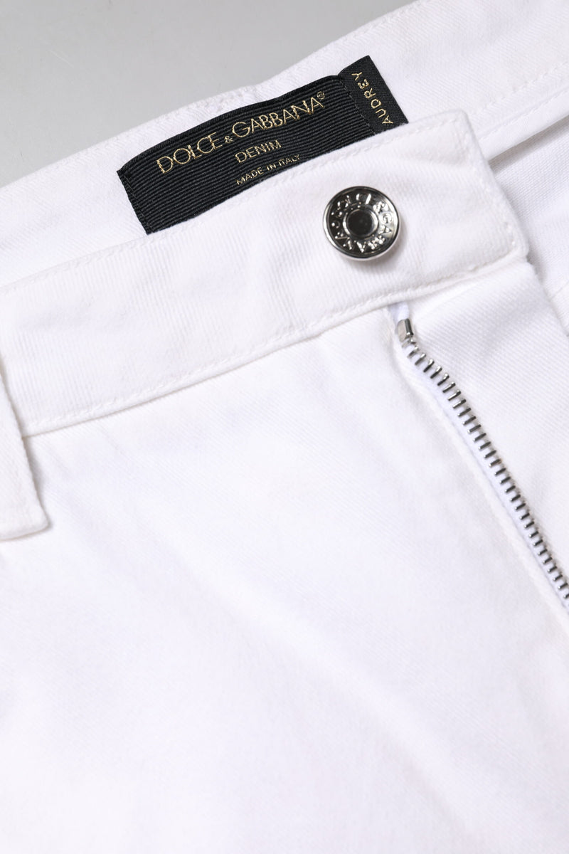 Vaqueros pitillo de algodón blanco de talle medio de Dolce & Gabbana