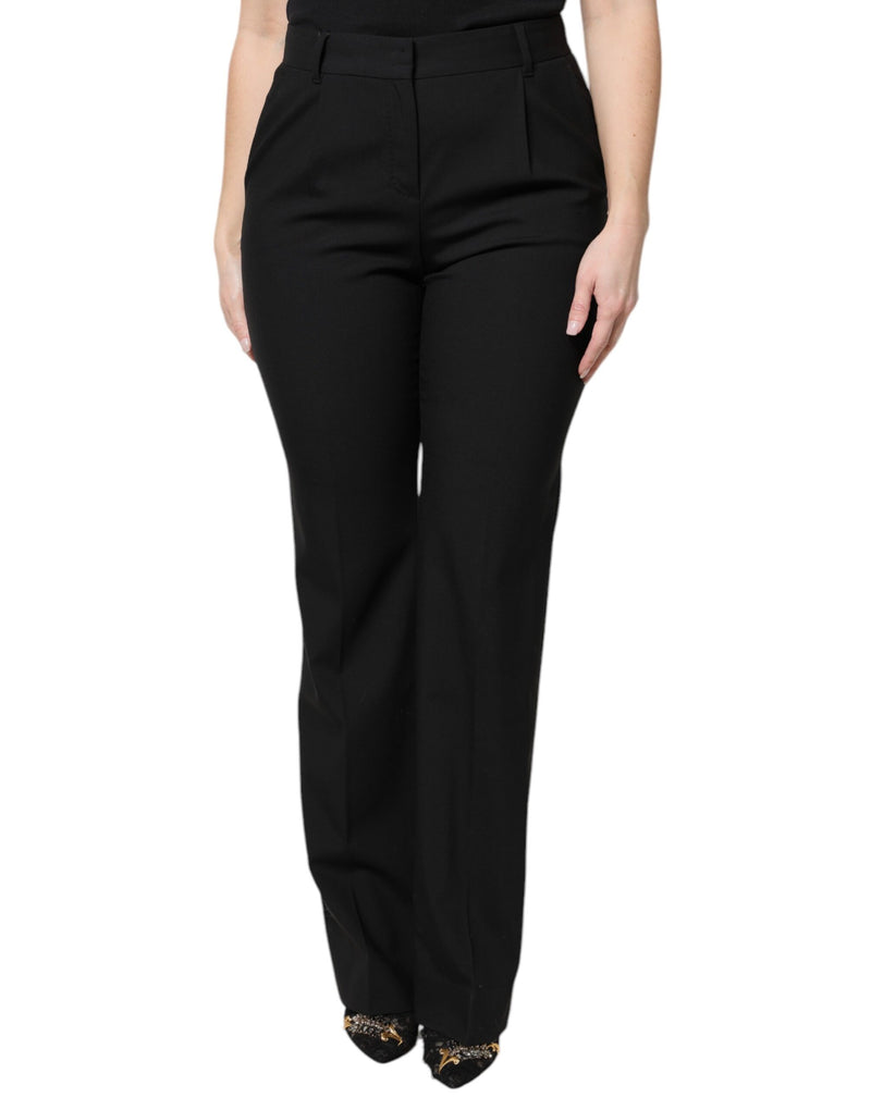 Pantalón de vestir negro de lana, de talle alto y corte bootcut de Dolce & Gabbana