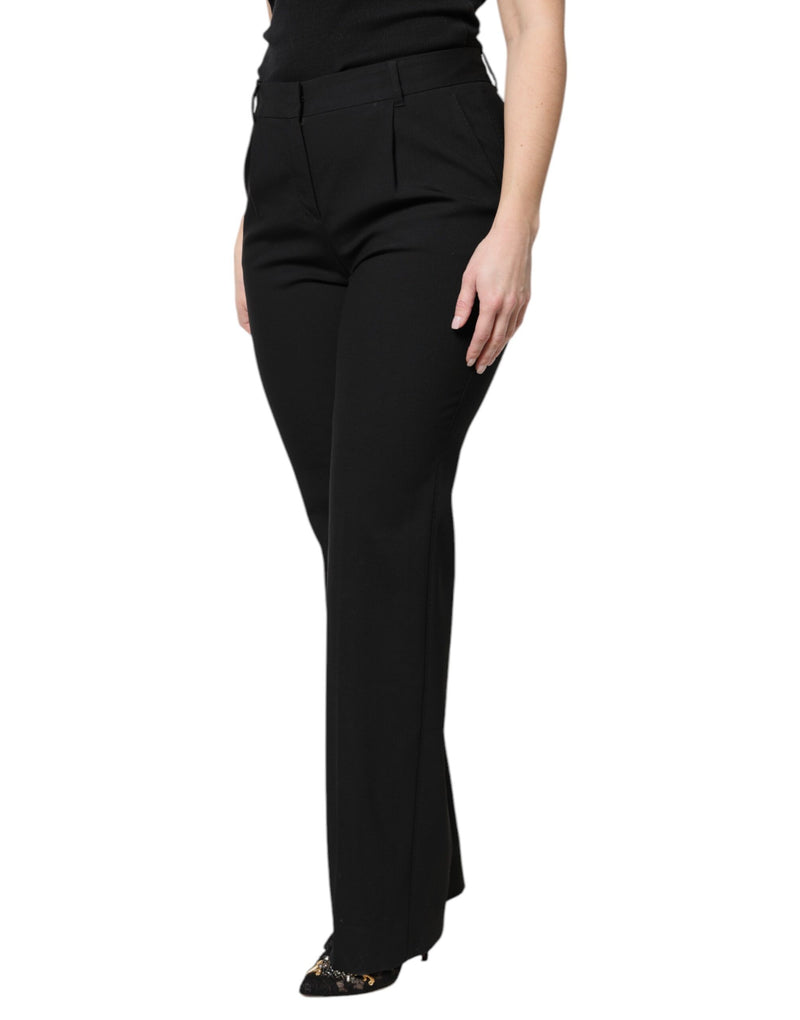 Pantalón de vestir negro de lana, de talle alto y corte bootcut de Dolce & Gabbana