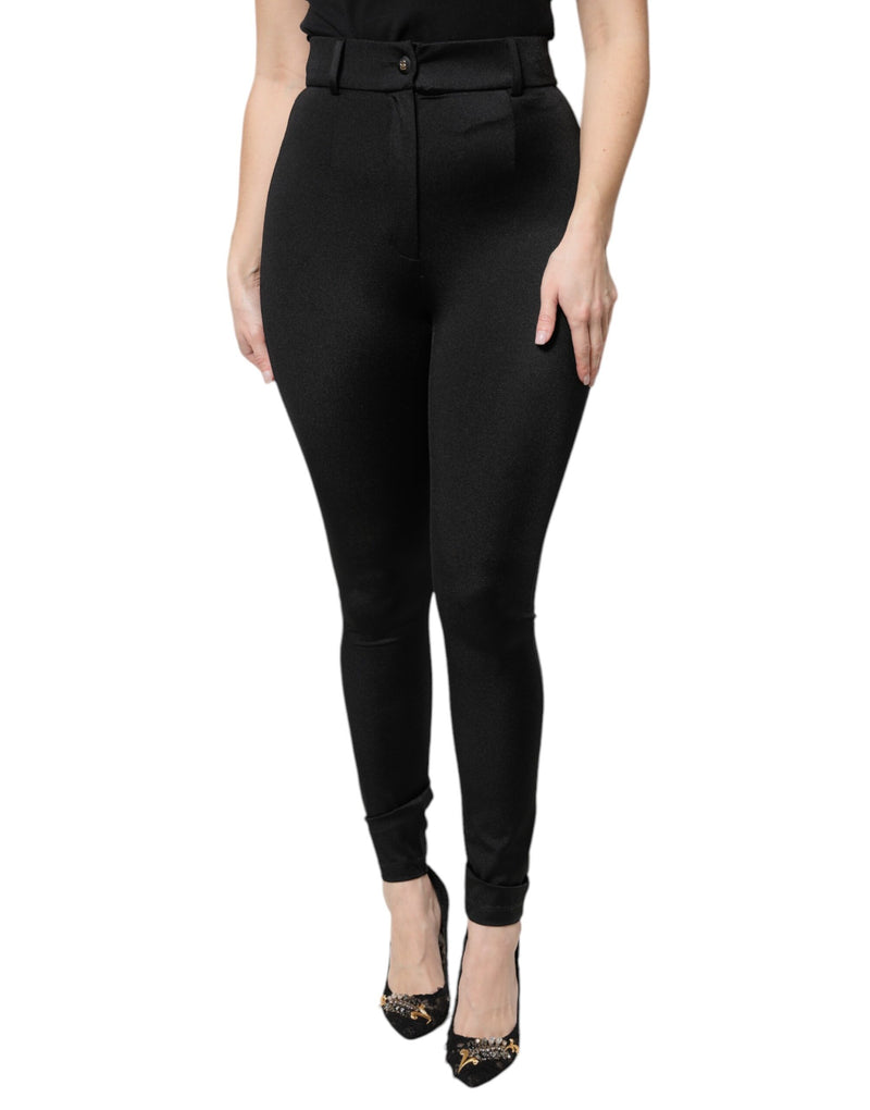 Calça preta de náilon, cintura alta e corte slim Dolce & Gabbana