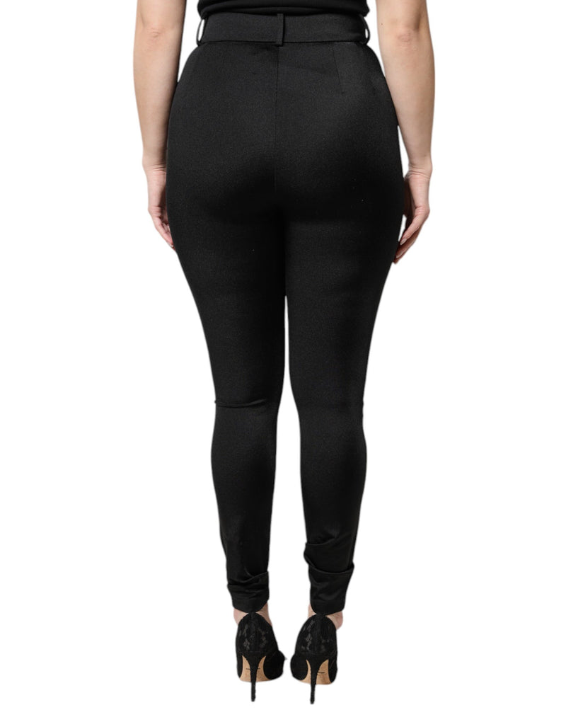 Calça preta de náilon, cintura alta e corte slim Dolce & Gabbana