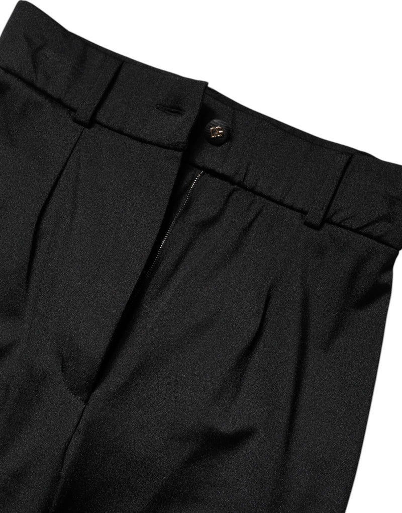 Calça preta de náilon, cintura alta e corte slim Dolce & Gabbana