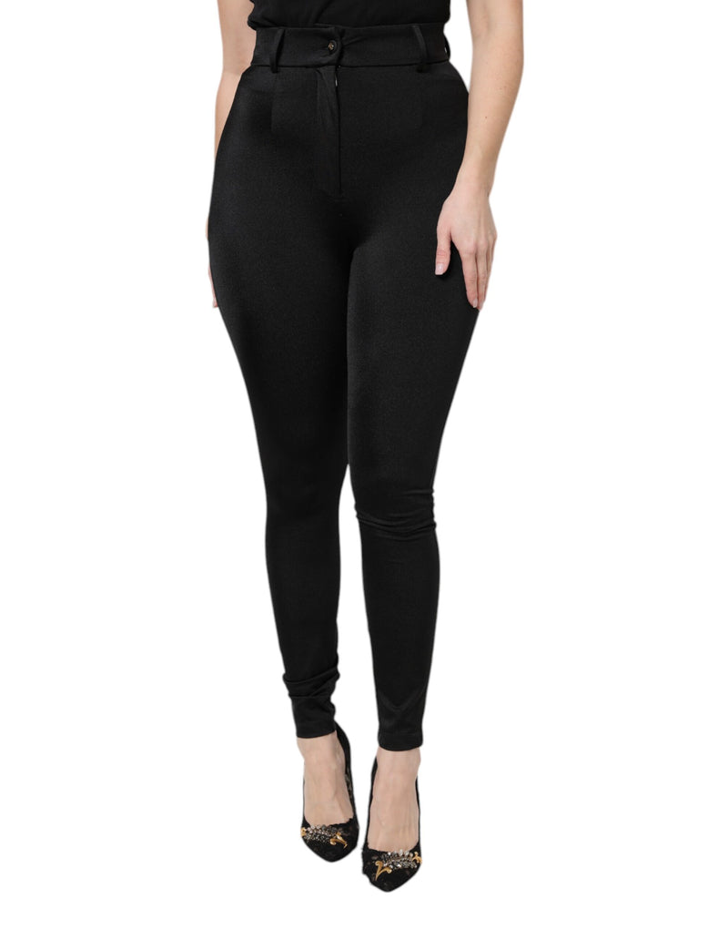 Pantalon slim taille haute en nylon noir Dolce & Gabbana