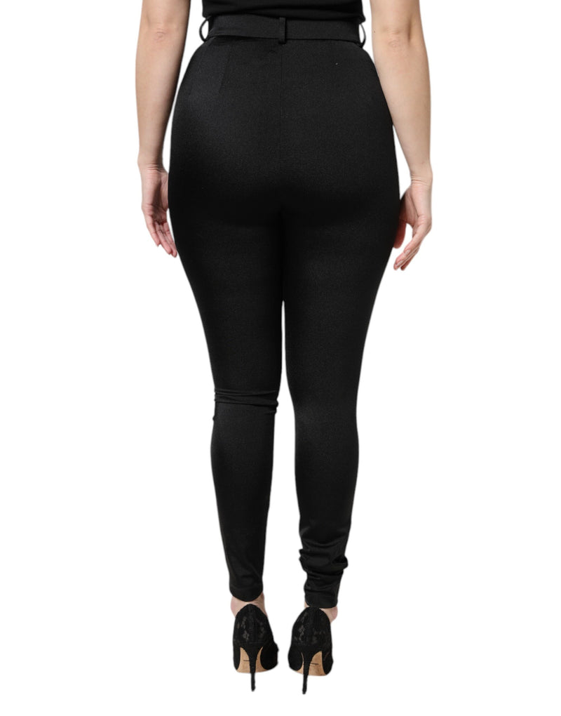 Pantalon slim taille haute en nylon noir Dolce & Gabbana