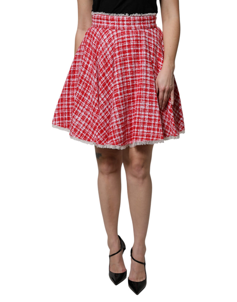 Falda roja y blanca de talle alto, corte en A y largo por encima de la rodilla de Dolce & Gabbana