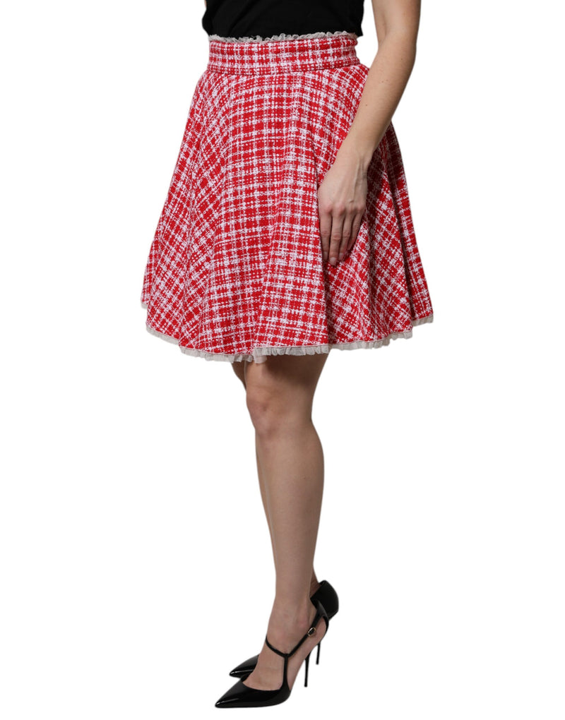Falda roja y blanca de talle alto, corte en A y largo por encima de la rodilla de Dolce & Gabbana