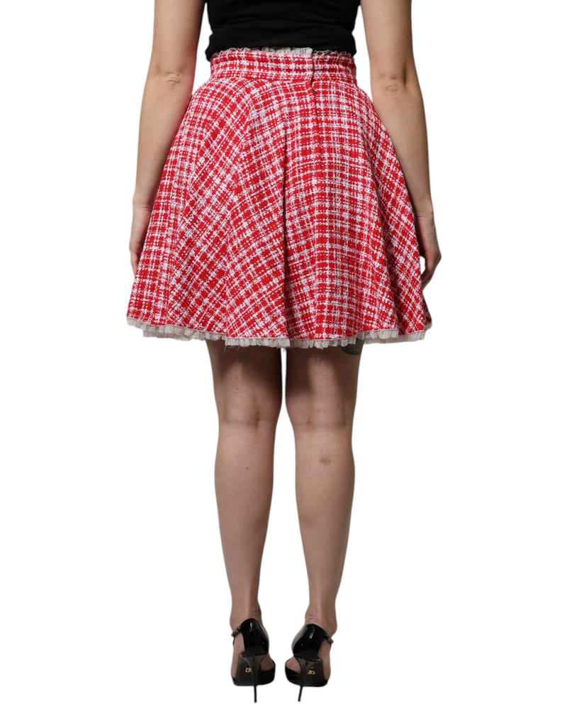 Falda roja y blanca de talle alto, corte en A y largo por encima de la rodilla de Dolce & Gabbana
