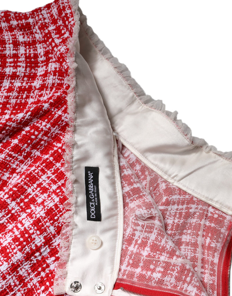 Falda roja y blanca de talle alto, corte en A y largo por encima de la rodilla de Dolce & Gabbana