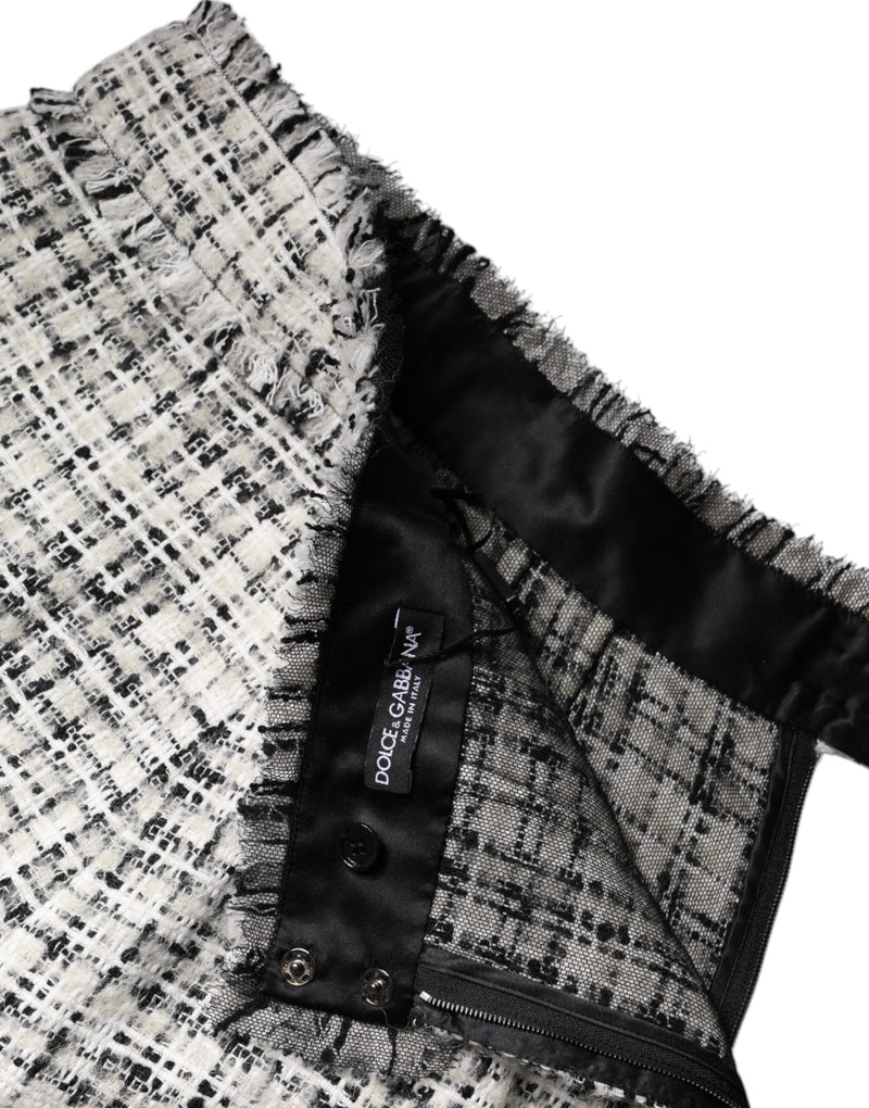 Minifalda de tweed de cuadros escoceses de talle alto en blanco y negro de Dolce & Gabbana