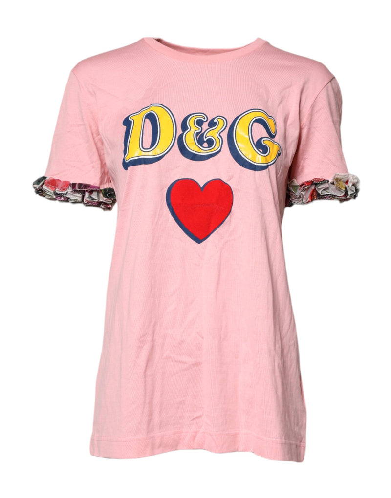 Camiseta rosa de algodón con logotipo estampado y cuello redondo de Dolce & Gabbana