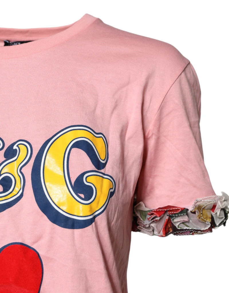 Camiseta rosa de algodón con logotipo estampado y cuello redondo de Dolce & Gabbana