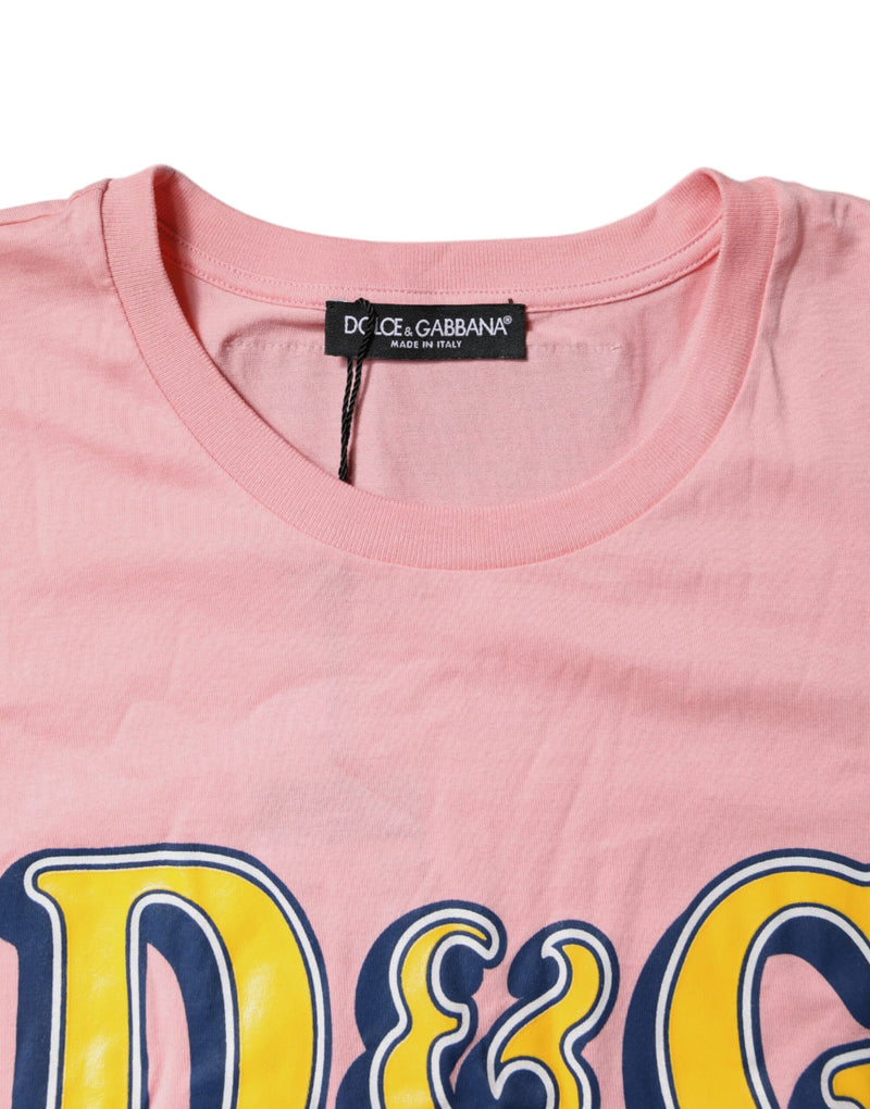 Camiseta rosa de algodón con logotipo estampado y cuello redondo de Dolce & Gabbana