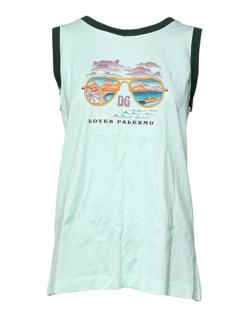 Camiseta de tirantes verde claro sin mangas con estampado gráfico de Dolce & Gabbana