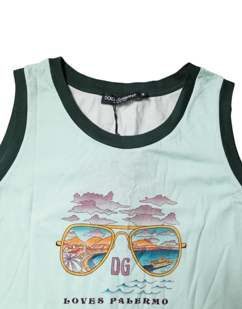 Camiseta de tirantes verde claro sin mangas con estampado gráfico de Dolce & Gabbana