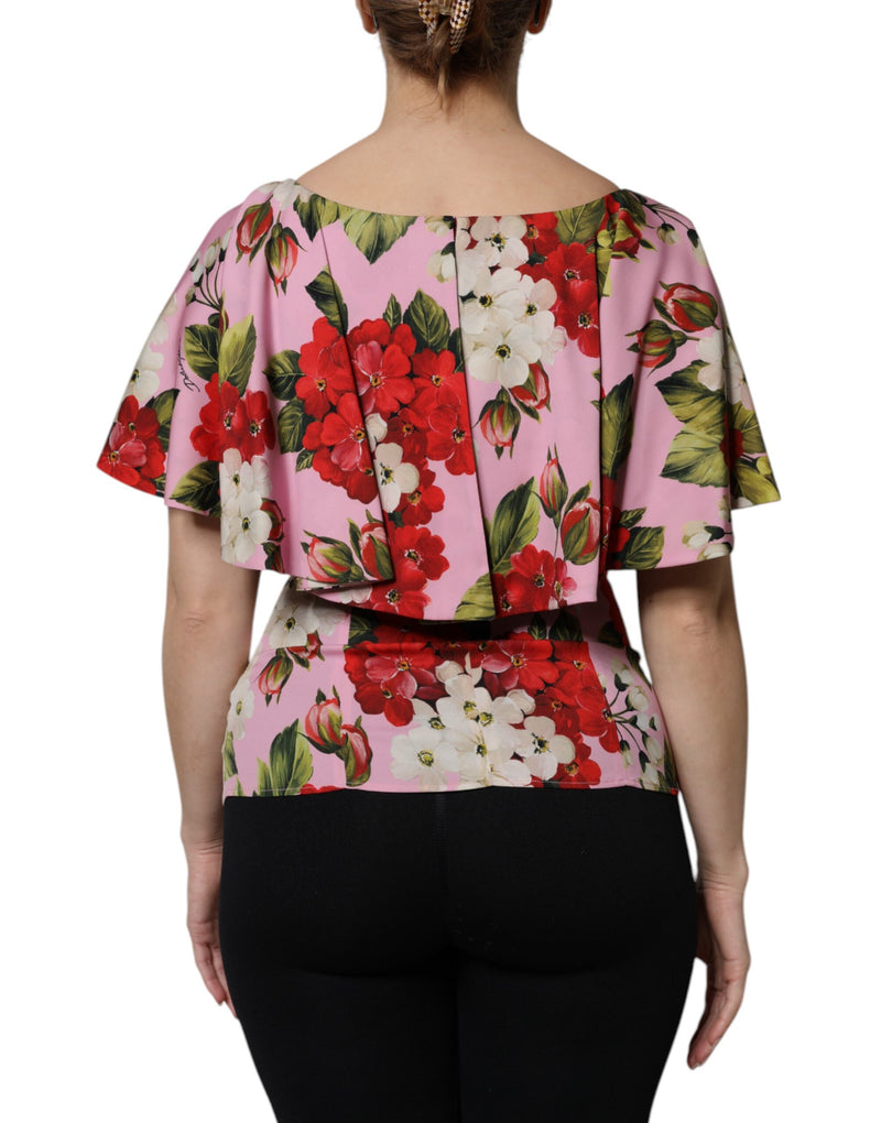 Blusa rosa de seda con estampado floral y mangas cortas de Dolce & Gabbana
