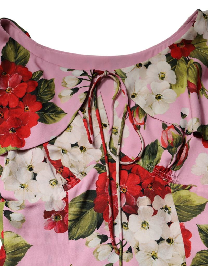 Blusa rosa de seda con estampado floral y mangas cortas de Dolce & Gabbana