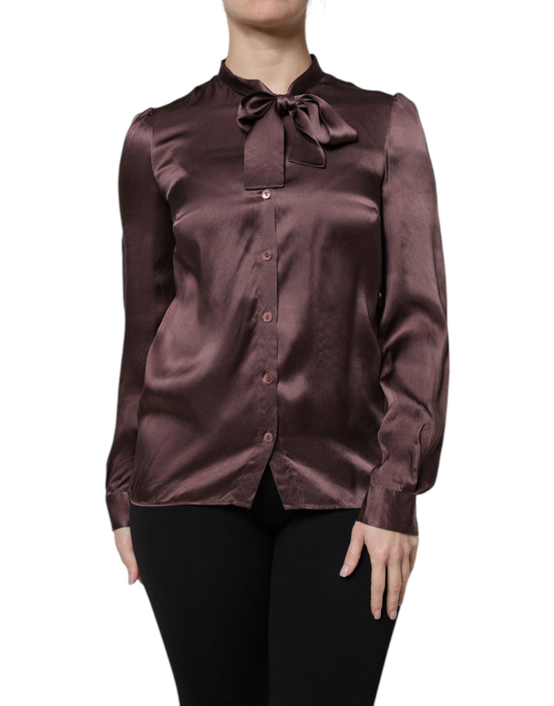 Blusa marrom de manga longa com gola ascot Dolce & Gabbana