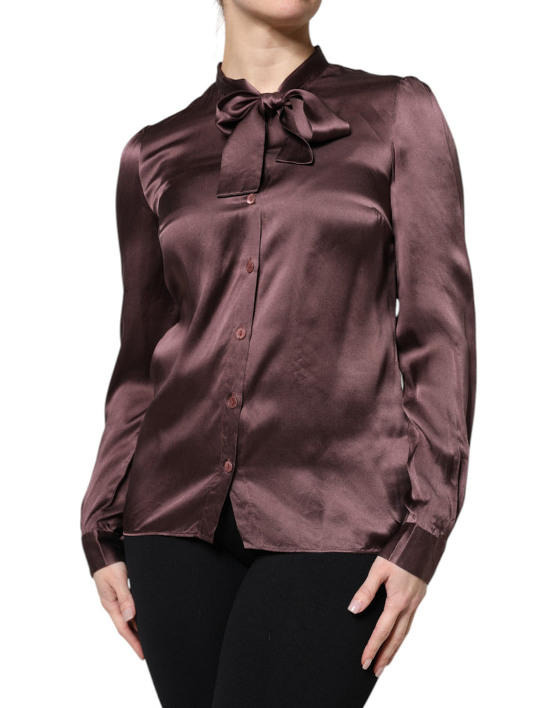 Blusa marrom de manga longa com gola ascot Dolce & Gabbana