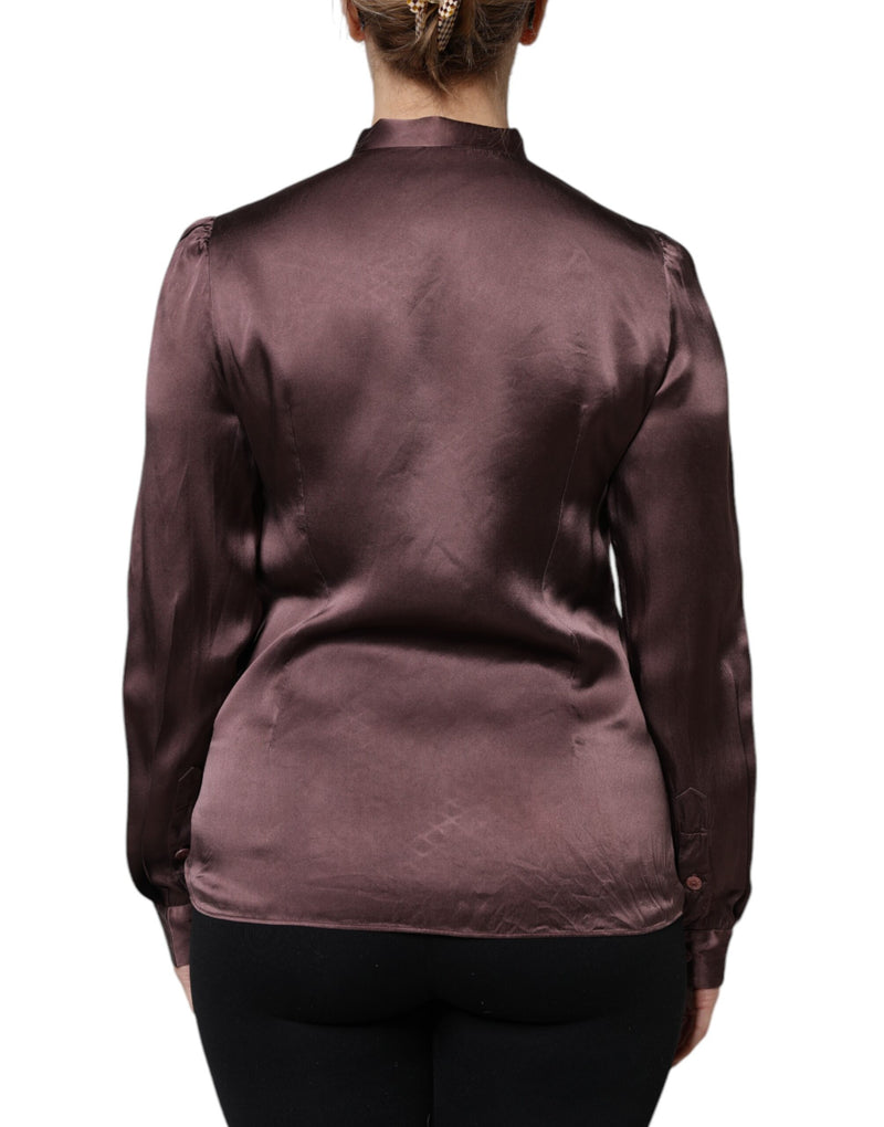 Blusa marrom de manga longa com gola ascot Dolce & Gabbana