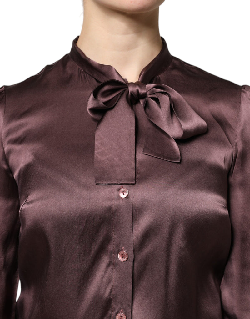 Blusa marrom de manga longa com gola ascot Dolce & Gabbana