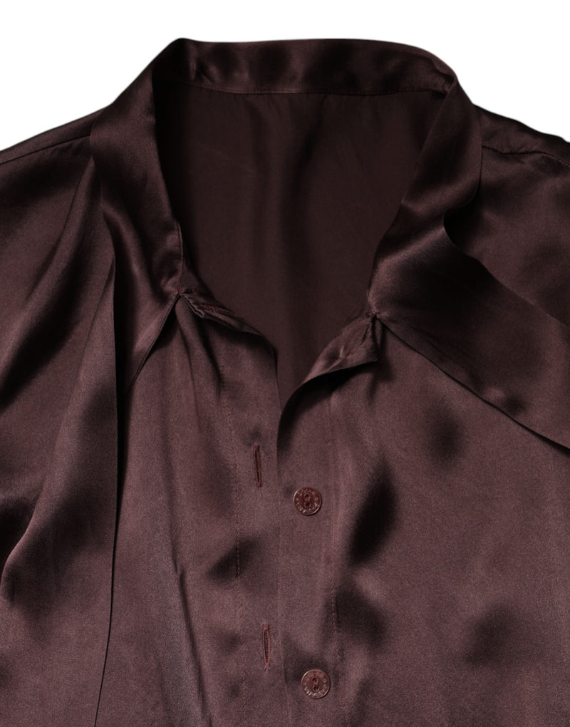 Blusa marrom de manga longa com gola ascot Dolce & Gabbana