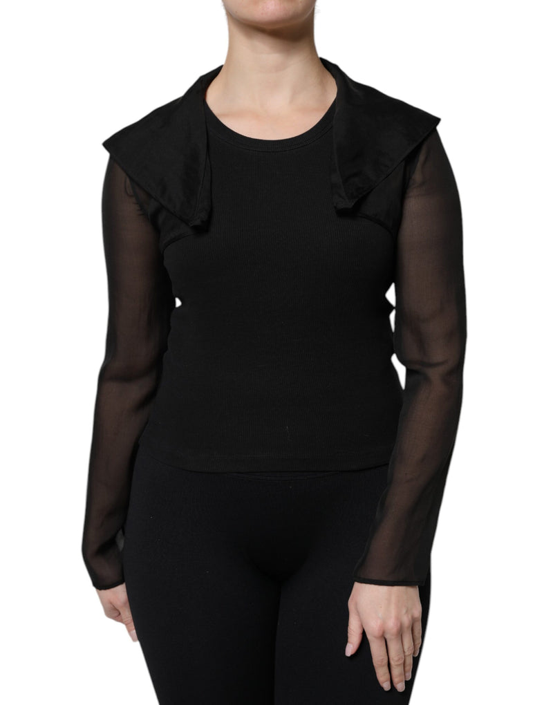 Blusa de seda preta translúcida com mangas longas Dolce & Gabbana