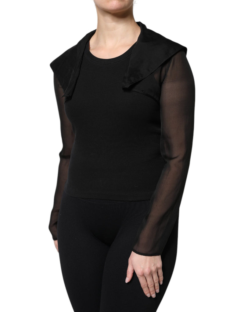 Blusa de seda preta translúcida com mangas longas Dolce & Gabbana