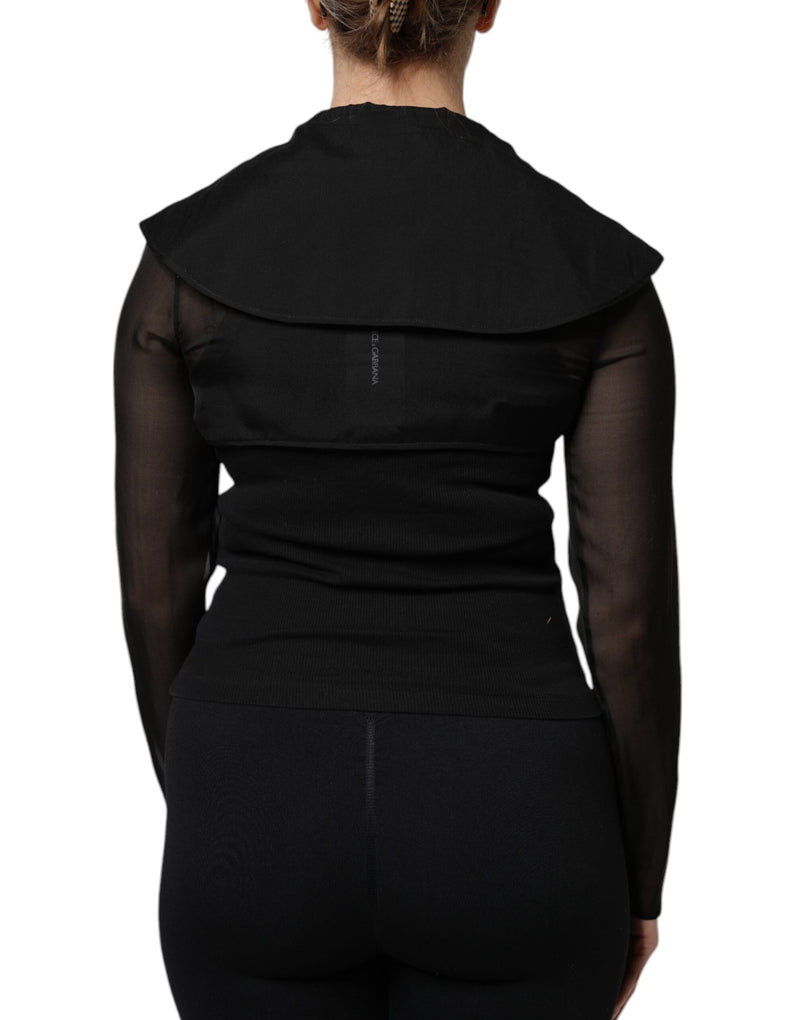 Blusa de seda preta translúcida com mangas longas Dolce & Gabbana
