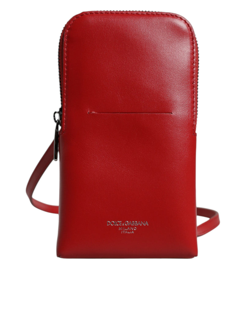 Dolce & Gabbana Red Leather Purse Phone Sling Crossbody Neck Strap Bag