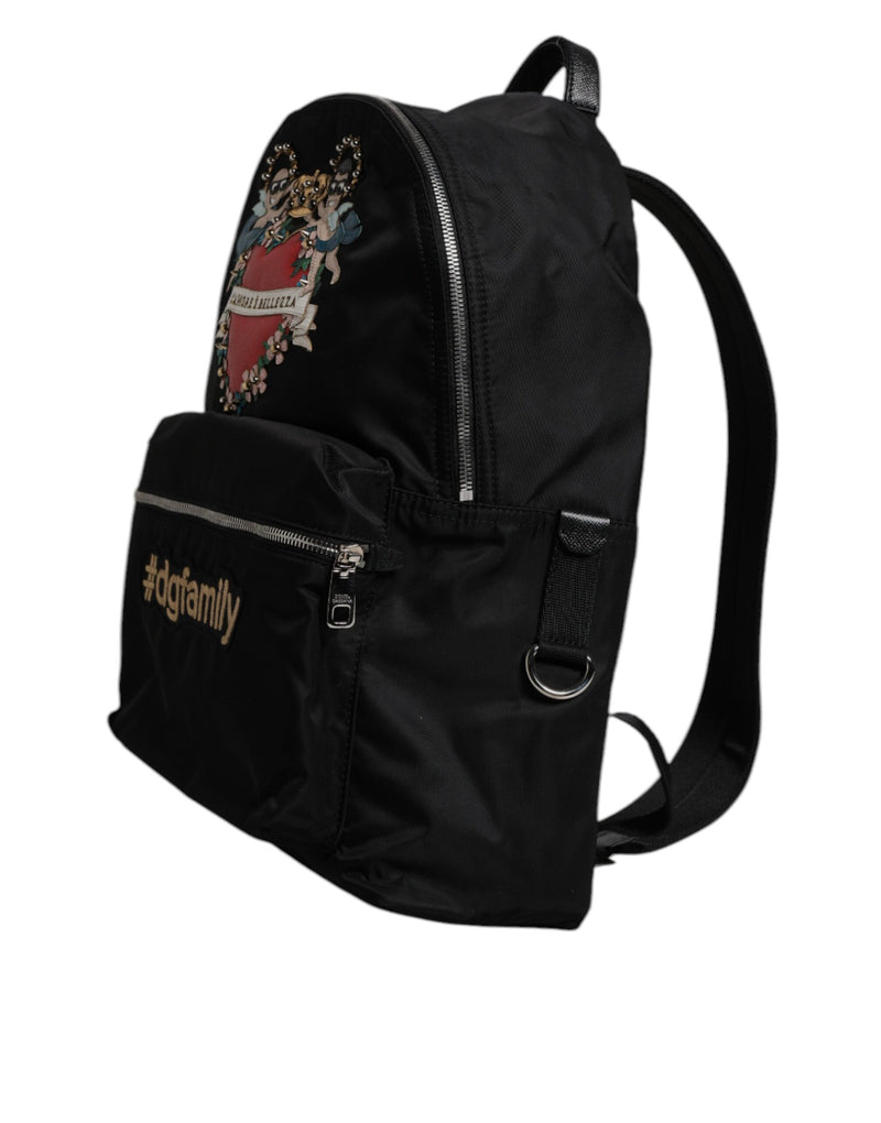 Dolce & Gabbana Black Nylon #DGFAMILY Embellished Backpack VULCANO Bag