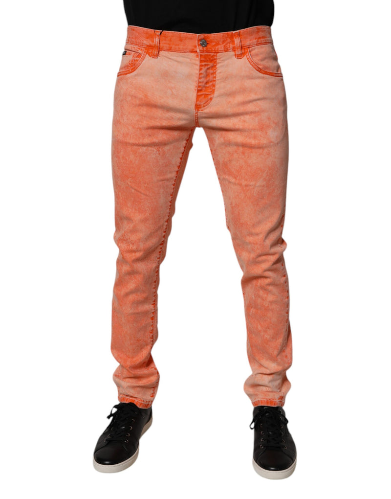 Vaqueros pitillo de hombre de algodón naranja con efecto tie-dye de Dolce & Gabbana