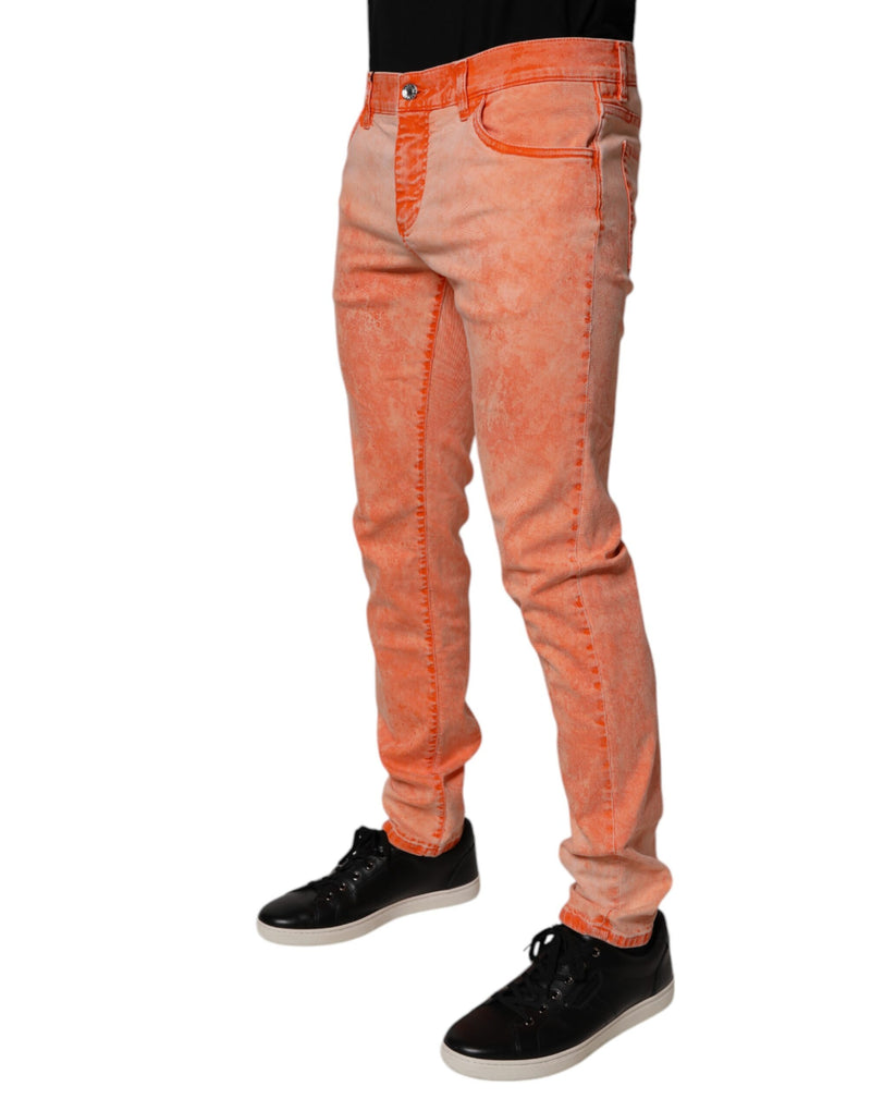 Vaqueros pitillo de hombre de algodón naranja con efecto tie-dye de Dolce & Gabbana