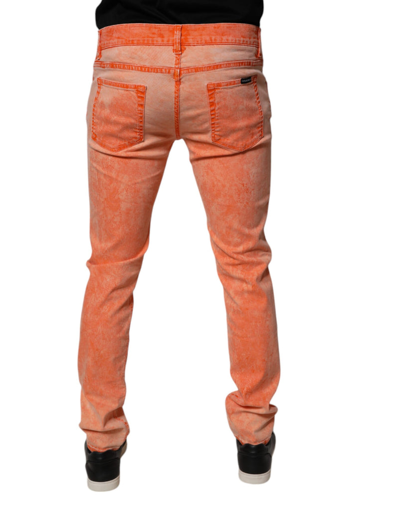 Vaqueros pitillo de hombre de algodón naranja con efecto tie-dye de Dolce & Gabbana