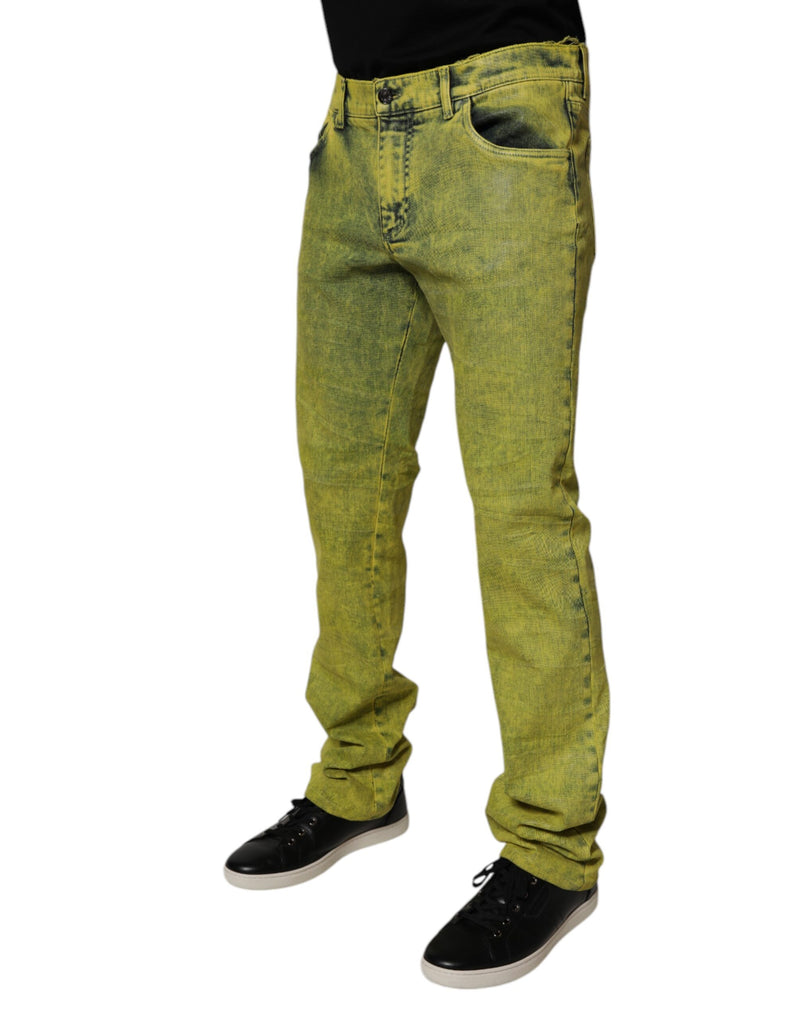 Jeans skinny masculino de algodão elástico amarelo Dolce & Gabbana