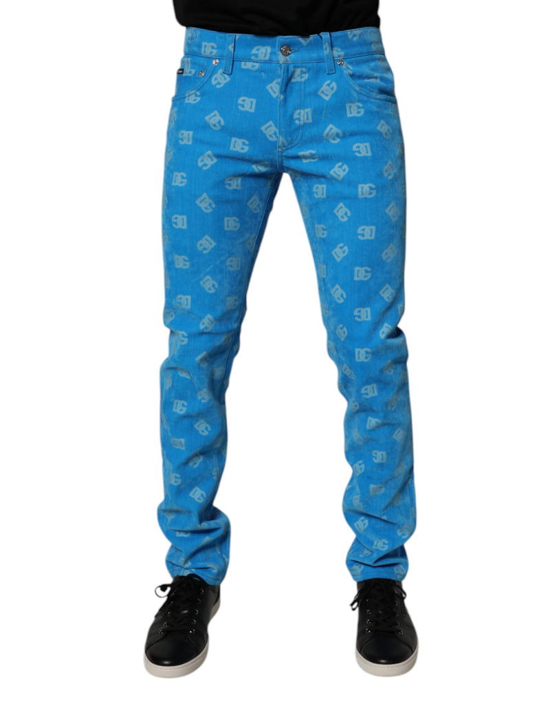 Calça jeans skinny de algodão azul com monograma do logotipo Dolce & Gabbana