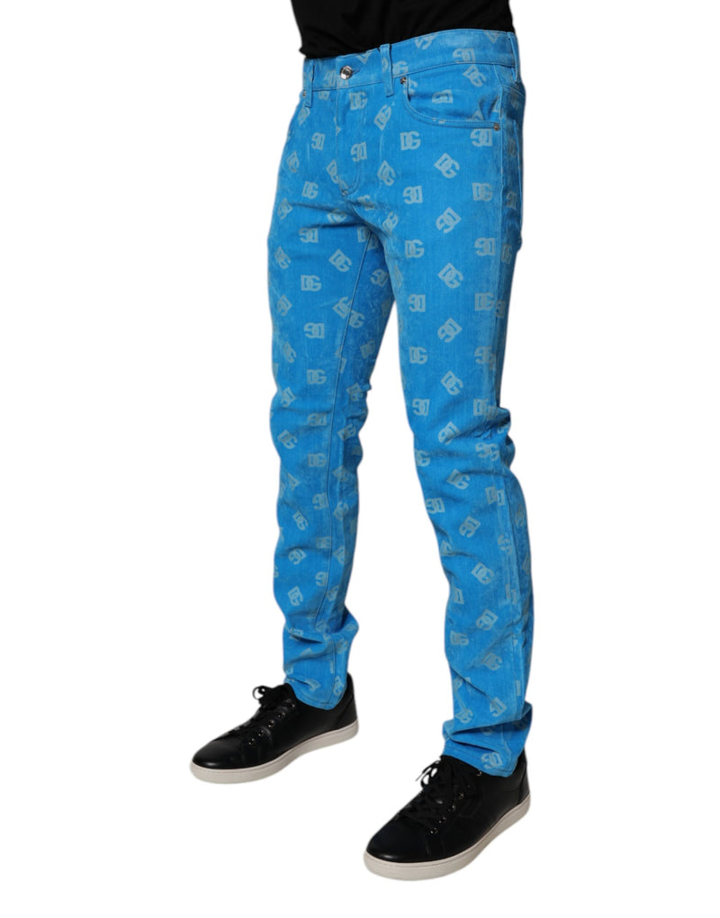 Calça jeans skinny de algodão azul com monograma do logotipo Dolce & Gabbana