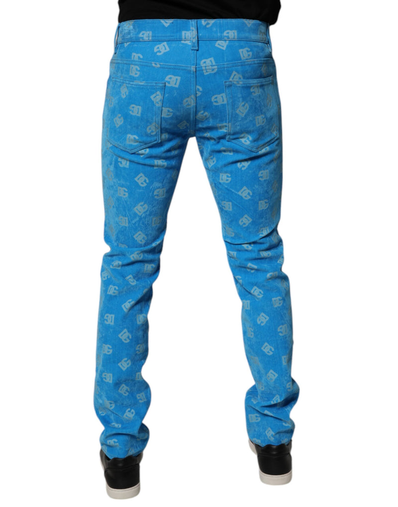 Calça jeans skinny de algodão azul com monograma do logotipo Dolce & Gabbana