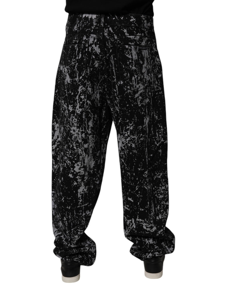 Vaqueros rectos de hombre de algodón con efecto tie-dye gris oscuro de Dolce & Gabbana