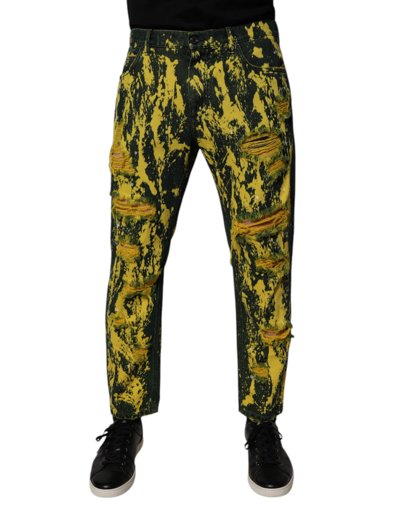 Vaqueros pitillo de hombre desgastados con efecto tie-dye negro y verde de Dolce & Gabbana