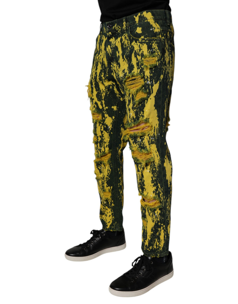 Vaqueros pitillo de hombre desgastados con efecto tie-dye negro y verde de Dolce & Gabbana