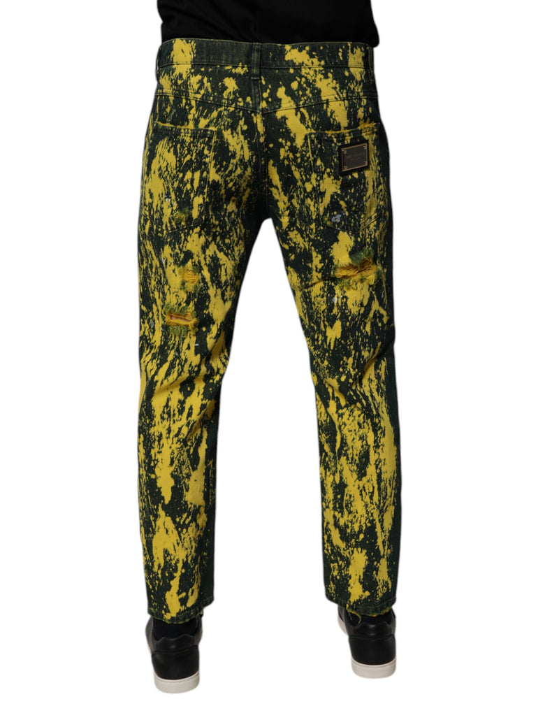 Vaqueros pitillo de hombre desgastados con efecto tie-dye negro y verde de Dolce & Gabbana