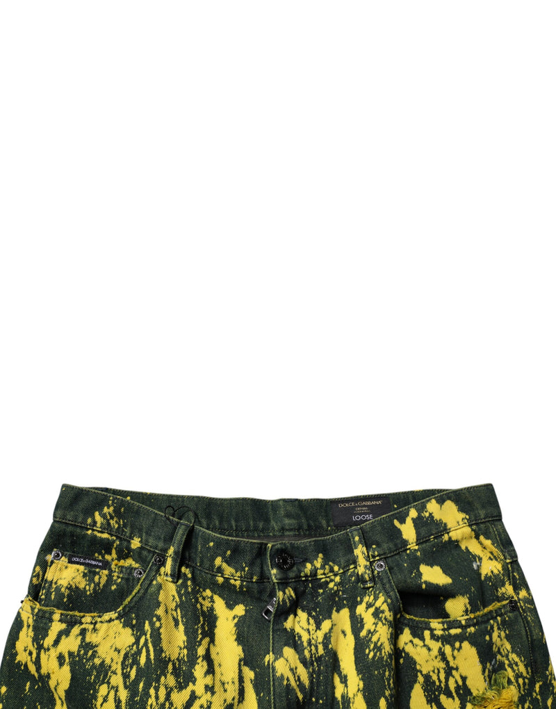 Vaqueros pitillo de hombre desgastados con efecto tie-dye negro y verde de Dolce & Gabbana