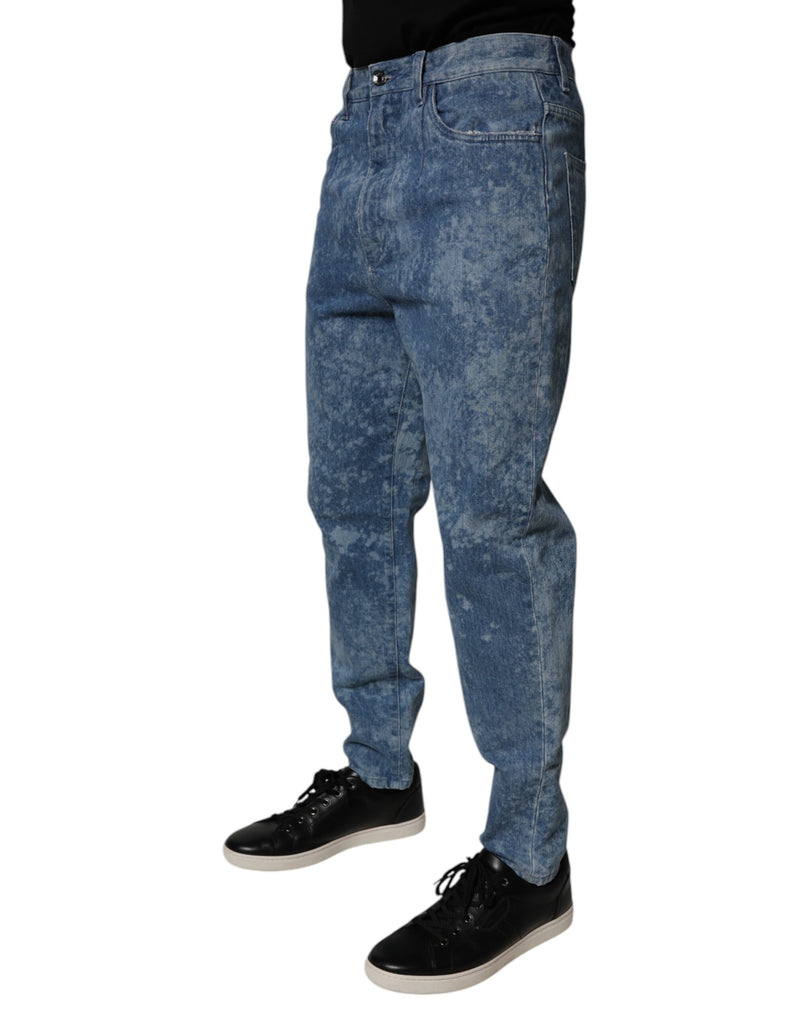 Dolce & Gabbana Jeans skinny da uomo in denim di cotone blu effetto tie-dye