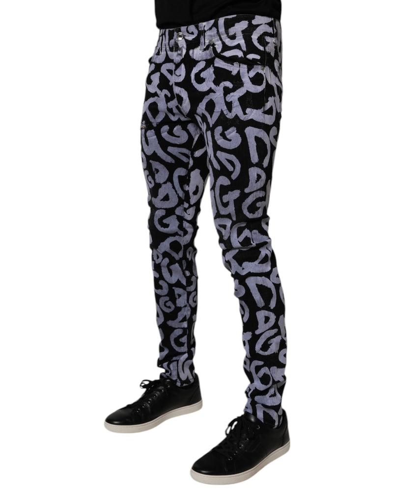 Dolce & Gabbana Black Logo Monogram Cotton Skinny Denim Jeans