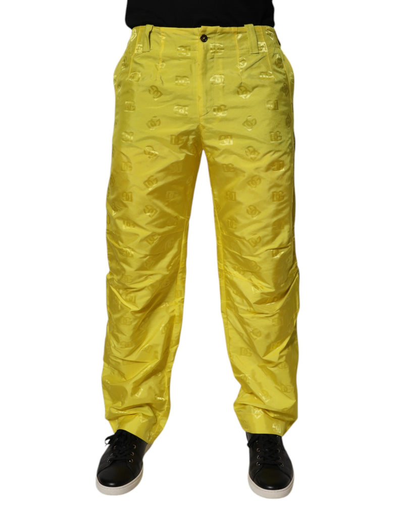 Pantalones rectos de poliéster con monograma DG amarillo de Dolce & Gabbana