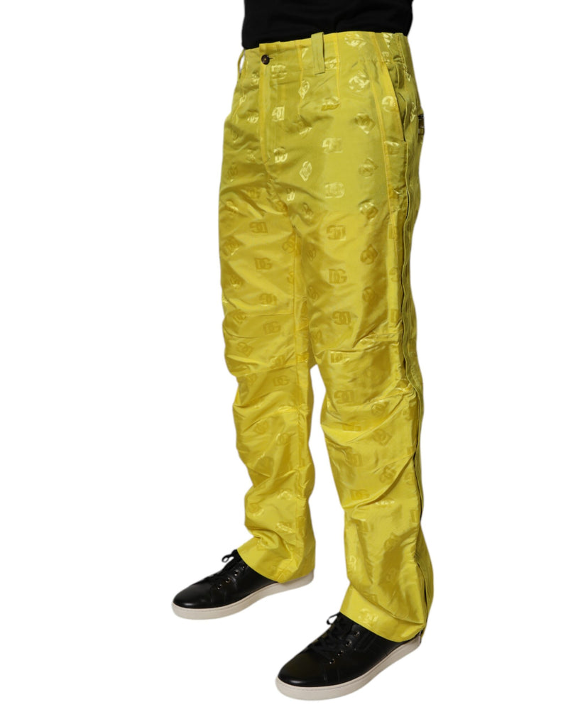 Pantalones rectos de poliéster con monograma DG amarillo de Dolce & Gabbana